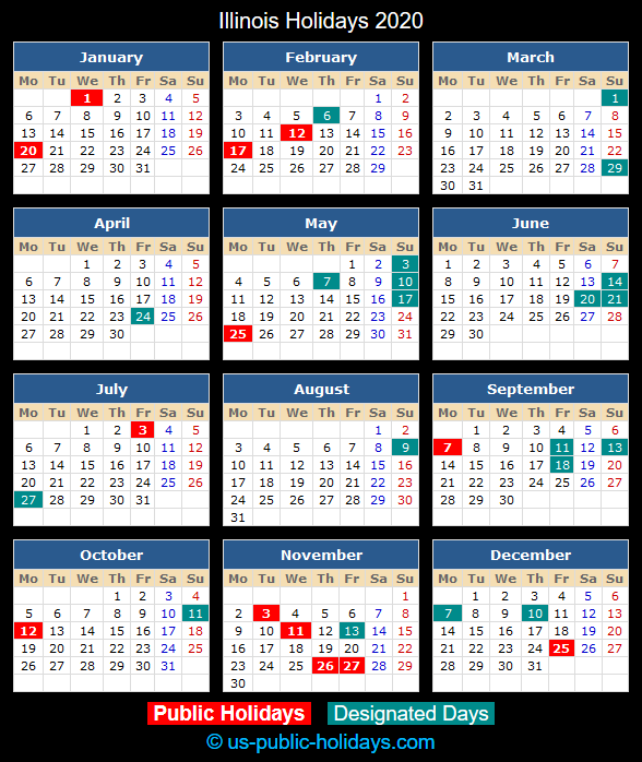 Illinois Holiday Calendar 2020